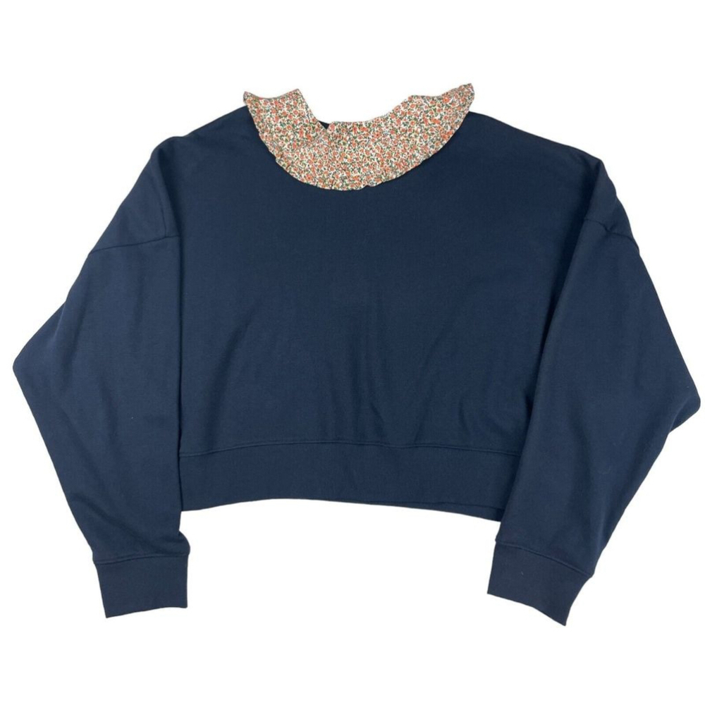BP. Sweatshirt Womens 1X Navy Solid Cotton Long Sleeve Crop Peter Pan Collared - Picture 1 of 5
